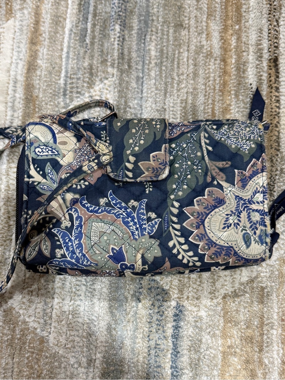 Quilted Navy Paisley Crossbody Bag